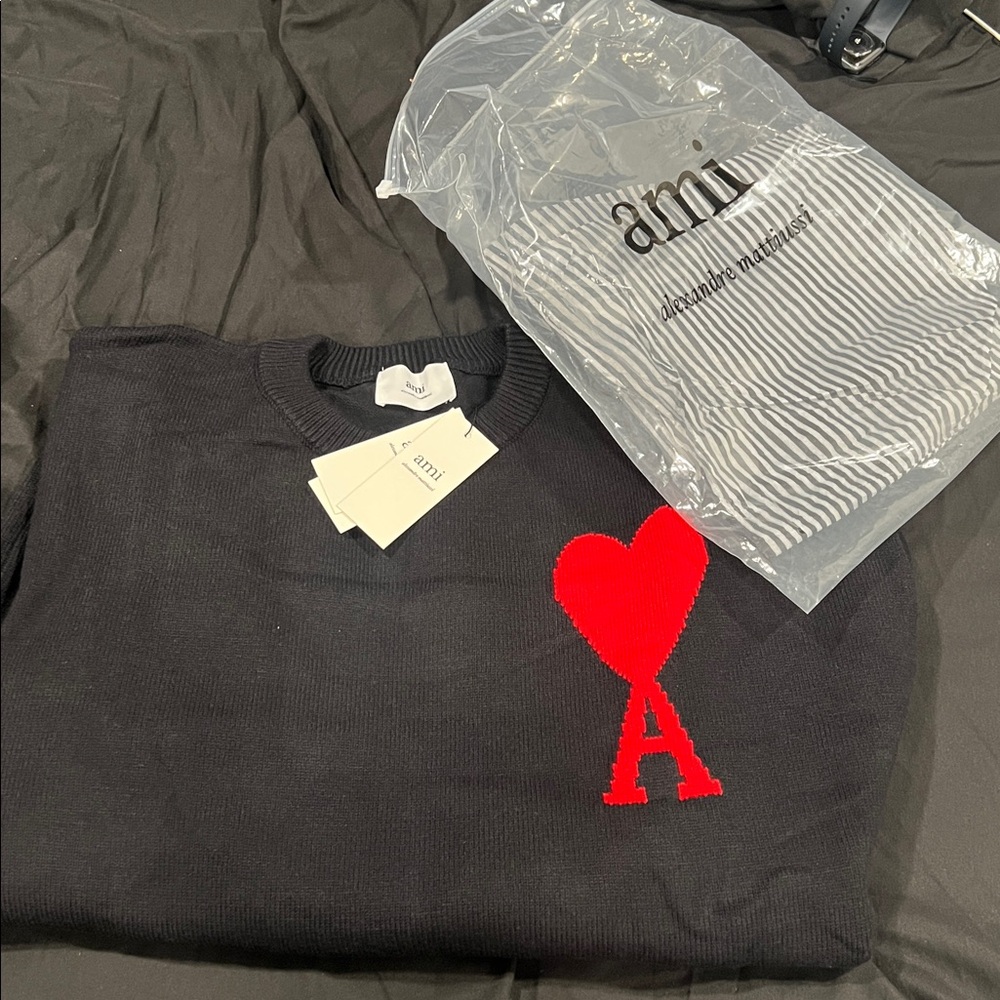 Ami Black Knit with Red Heart Accent